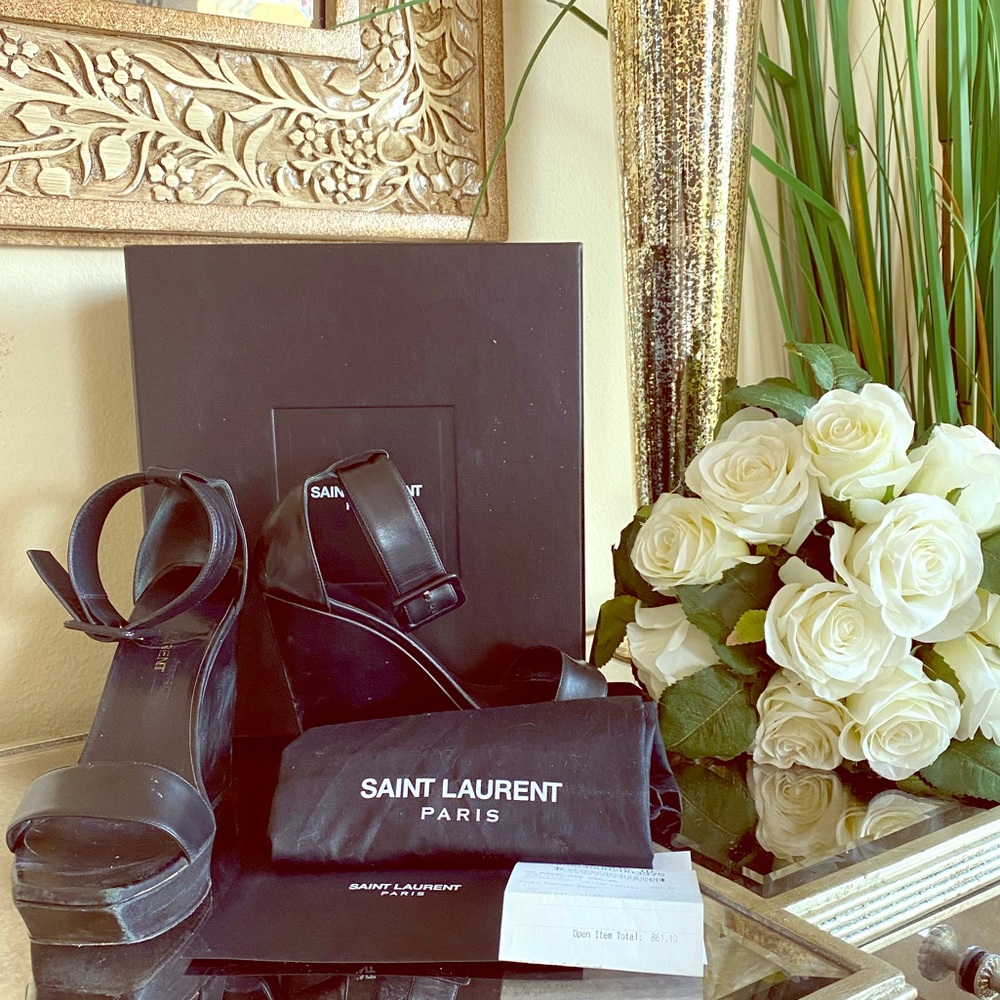 YSL BLACK PLATFORM / WEDGE SANDALS